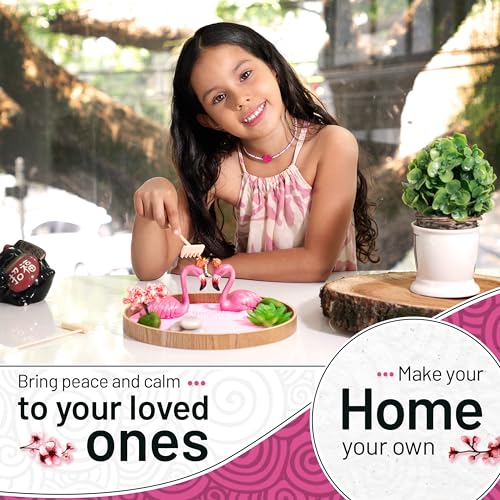 allowander طقم حديقة زين فلامينغو للمكتب، هدايا فلامينغو يابانية لطيفة للنساء، صينية رمل حديقة زين صغيرة، ديكور غرفة وردية جمالية، زينة مكتب المنزل، طقم علاج بالرمل - Image 5