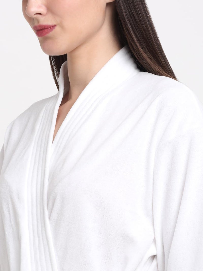 CREEVA Everyday Unisex Micro Terry Bathrobe Collection With kimono collar and 1 Pocket, 3/4 Sleeve Bath Robe Super Soft Light Weight - White - Image 5