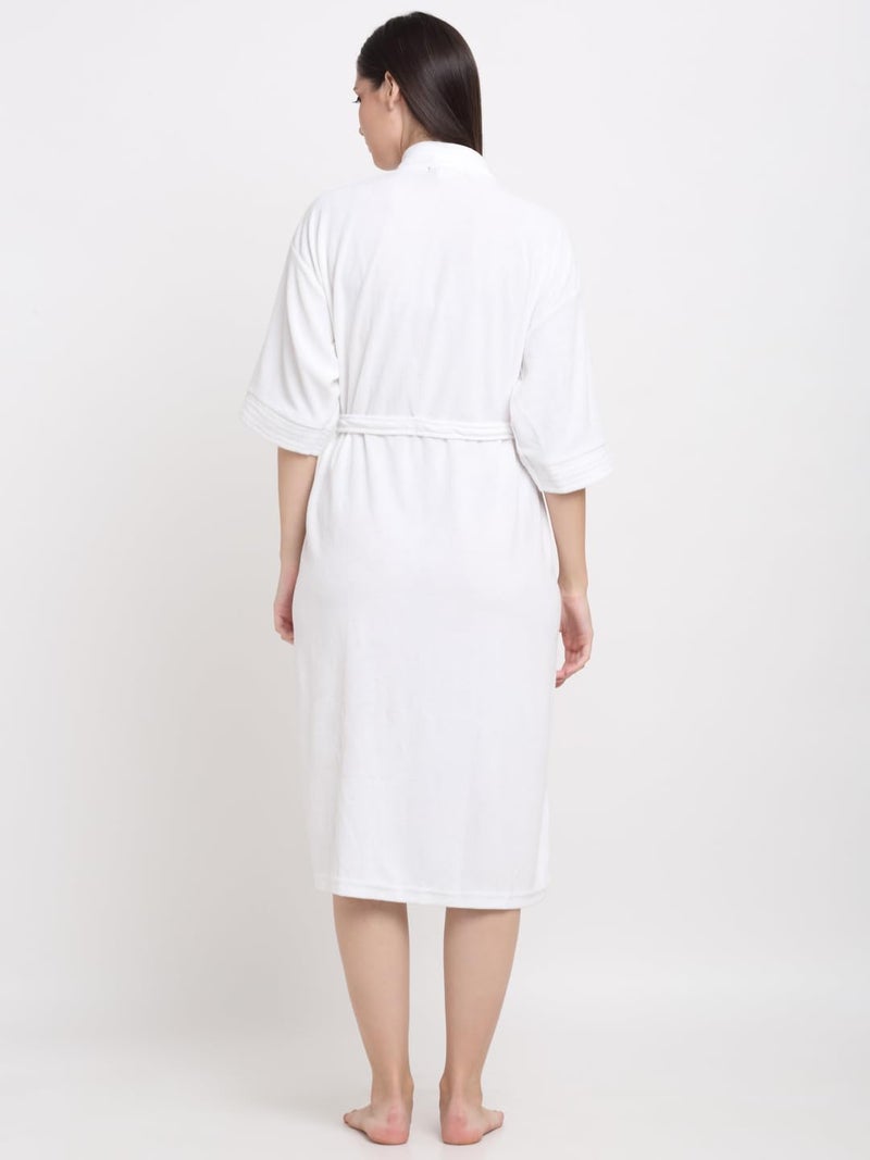 CREEVA Everyday Unisex Micro Terry Bathrobe Collection With kimono collar and 1 Pocket, 3/4 Sleeve Bath Robe Super Soft Light Weight - White - Image 3