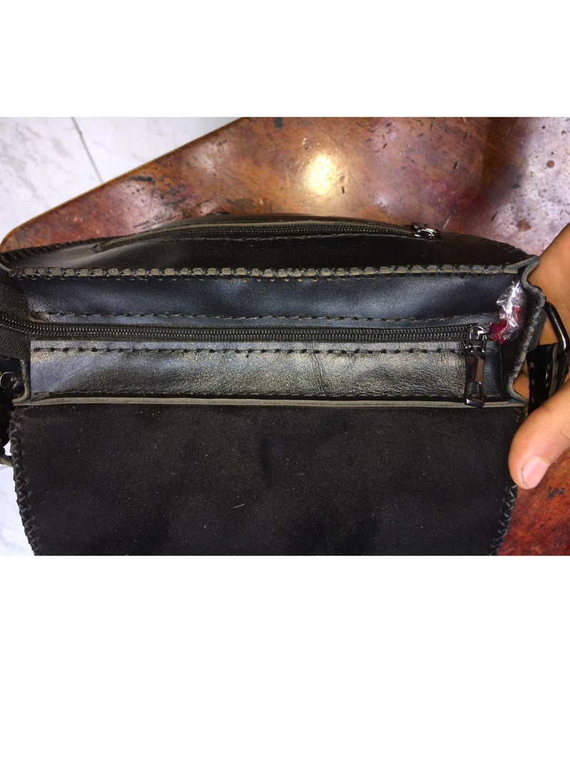 Handmade natural leather cross bag in the shape of a butterfly  Medium size) 3 zippers 1 inside, back and front Shiny thread Velvet lining Belt handle (Distinctive and unique hand-made work for special people)  - Image 5