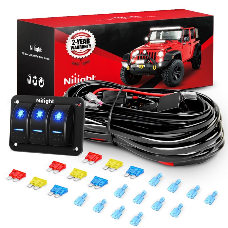 Nilight 16AWG LED Light Bar Wiring Harness Kit 12V OnOff 3 Gang LED Pod Lights Rocker Switch Panel Power Relay Fuse 5Pin Toggle for Cars Boat ATV Trucks6 Leads