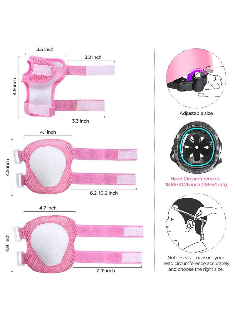 Kids Bike Helmet Set Skateboard Knee Pads Kids Helmet Elbow Pads Wrist Guards Adjustable for 2~8yrs Girl Boy Kids Protective Gear Set for Sport Cycling Bike Roller Skating Scooter (Pink) - Image 3