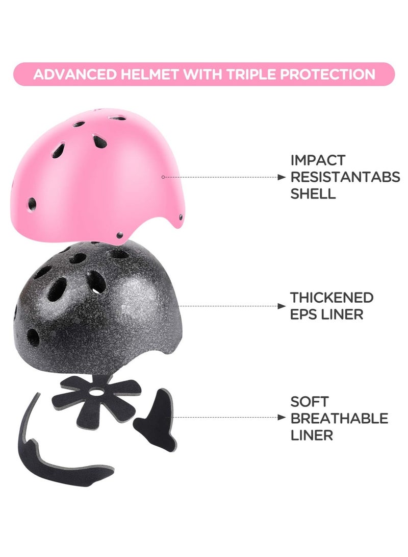 Kids Bike Helmet Set Skateboard Knee Pads Kids Helmet Elbow Pads Wrist Guards Adjustable for 2~8yrs Girl Boy Kids Protective Gear Set for Sport Cycling Bike Roller Skating Scooter (Pink) - Image 2