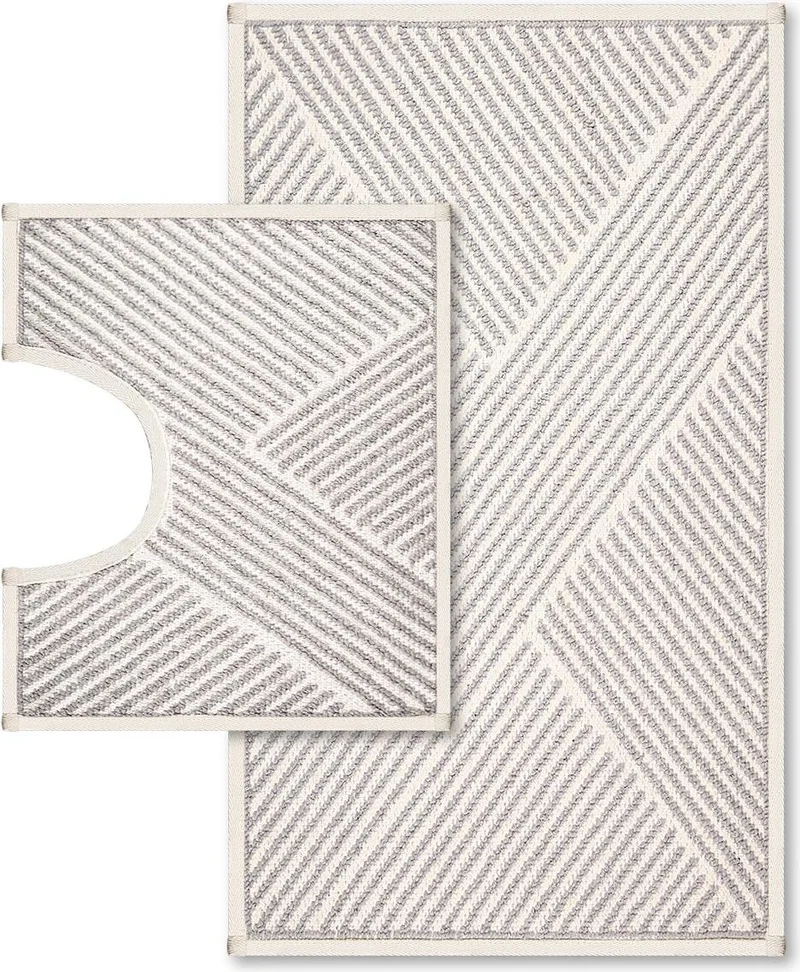 بلونيتي Moana Natural Cotton Bathroom Rug Set 50X80+40X50 cm - Gray
