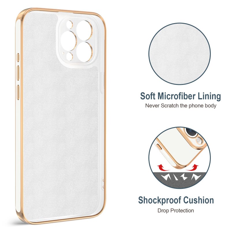 Hython for iPhone 15 Pro Case with Ring Stand, 360Â° Rotatable Ring Holder Magnetic Kickstand, Plating Rose Gold Edge Soft Cover Luxury Protective Phone Case for iPhone 15 Pro 6.1"â€‹, White - Image 3