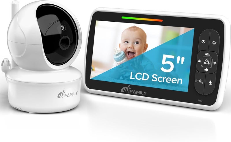 iFamily مراقب الأطفال iFamily بشاشة كبيرة 5 ببطارية تدوم 30 ساعة مع تحكم عن بعد بانTiltZoom بدون واي فاي صوت ثنائي الاتجاه رؤية ليلية درجة حرارة أغاني مهدئة 960 قدم مدى بعيد لمراقب الأطفال مع كاميرا وصوت - Image 1