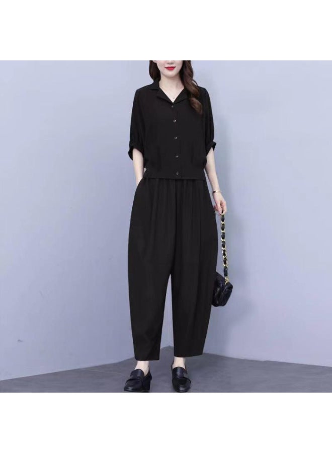 Song Feng Ya High-end Fashionable And Chic Plus-size Women's Suit, Versatile Loose-fitting Slimming And Age-defying Mom's Outfit, Harem Pants Two-piece Set - Image 1
