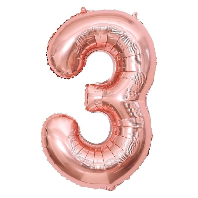 Pop The Party 3 number rose gold Balloon, 3rd Birthday Party Foil Mylar Number Three Balloons for Kid Girl Boy,1 piece - Image 1