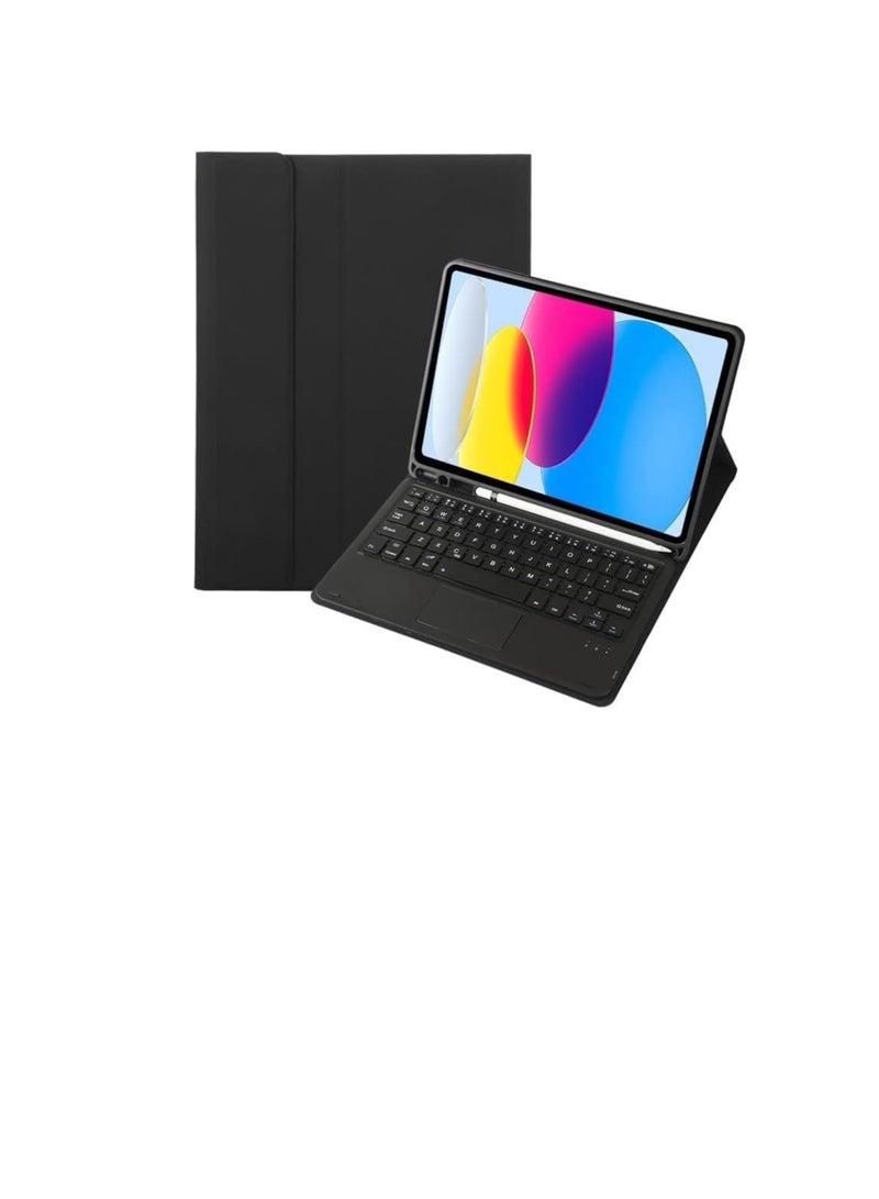 حافظة لوحة مفاتيح مع لوحة لمس لجهاز iPad الجيل العاشر، لوحة مفاتيح لجهاز iPad الجيل العاشر 10.9 بوصة، لوحة تتبع ذكية، لاسلكية قابلة للفصل مع حامل أقلام، حامل قلاب أسود - Image 5