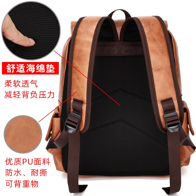 New Backpack Korean Style Trendy Bag Pu Leather Simple Business Men'S Student School Bag Computer Bag Dropshipping - Image 3