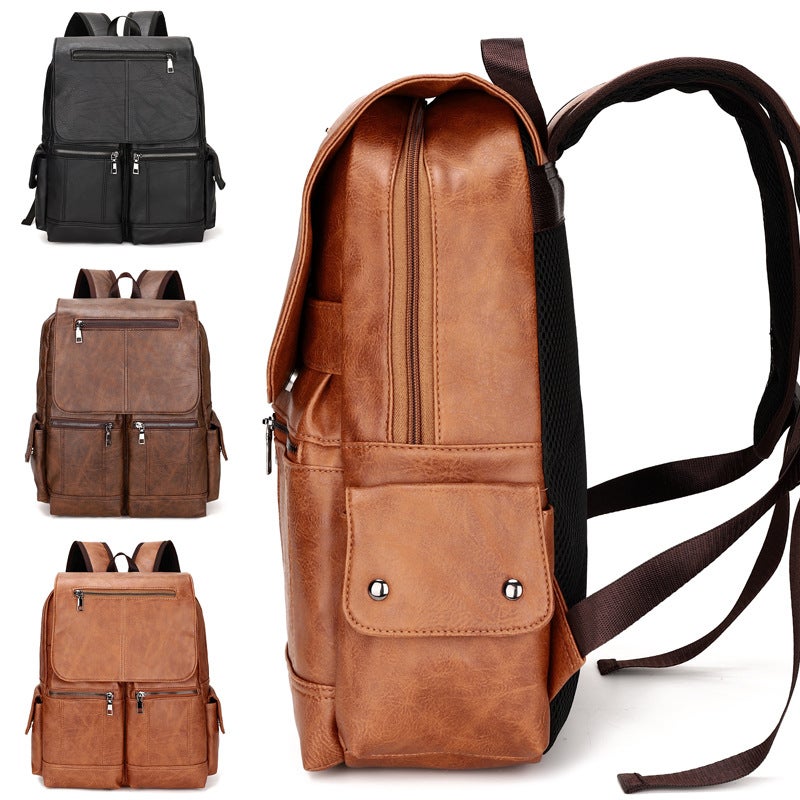 New Backpack Korean Style Trendy Bag Pu Leather Simple Business Men'S Student School Bag Computer Bag Dropshipping - Image 4