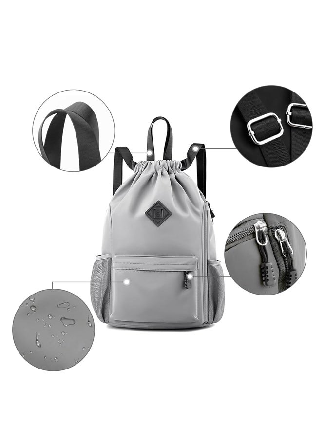 SHABILI Men's/Women's Gym Sack for School, Travel and Gym, Oxford Cloth Drawstring Backpack with Large Capacity, Back Bag for Students, Versatile Gym Bag Sports Bag Backpack with Water-Repellent (Gray) - Image 3