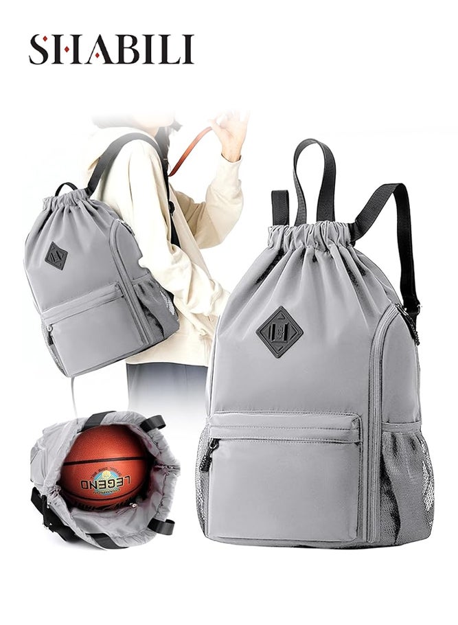 SHABILI Men's/Women's Gym Sack for School, Travel and Gym, Oxford Cloth Drawstring Backpack with Large Capacity, Back Bag for Students, Versatile Gym Bag Sports Bag Backpack with Water-Repellent (Gray) - Image 1