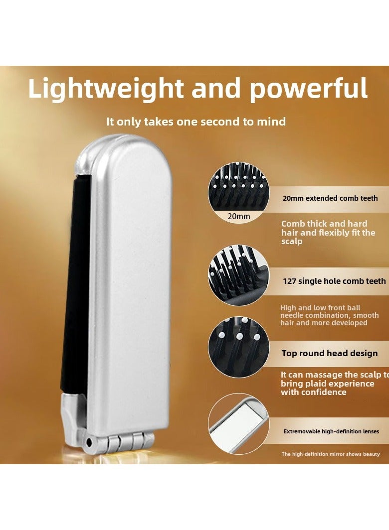 جلوسكي سفر فرشاة الشعر محمولة قابلة للطي فرشاة الشعر مع مرآة ميني المدمجة الشعر مشط كيس التخزين القابل للطي متضمن - Image 4