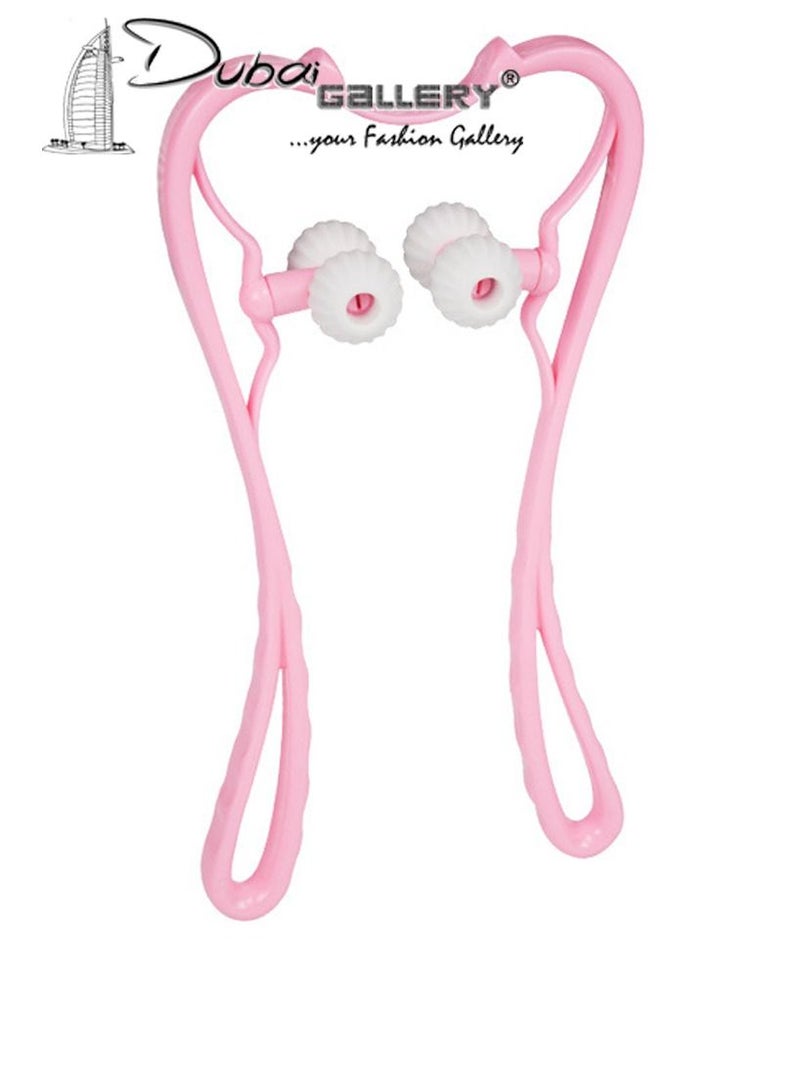 DubaiGallery Neck Massager Therapy Cervical Neck and Shoulder Dual Trigger Point Roller Self-Massage Tool, 6 Wheel Handheld Neck Relaxer, Neck Roller Massager Tool, for Legs Waist Neck and Shoulder Relaxer Pink - Image 1