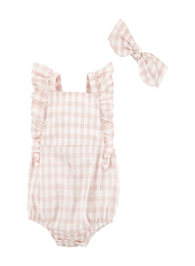 Mud Pie Baby Girls - Gingham Bubble & Headband Set, Pink, 6-9 Months - Image 1