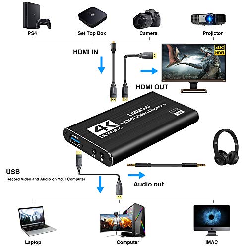 LEADNOVO HDMI USB3.0 4K 1080P 60fps Portable Video Capture Card for Game Streaming, Live Broadcasts, Video Recording (Black) - Image 3