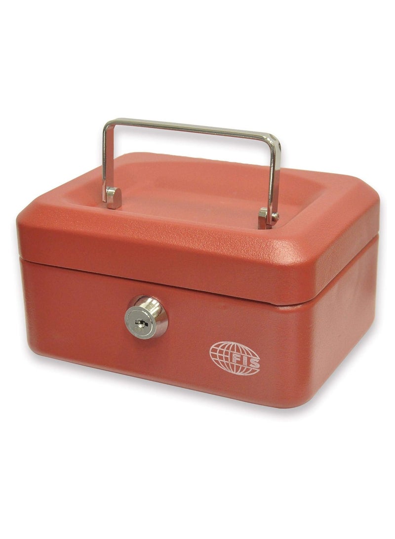 FIS Cash Box Steel Red Color With 6 Inch key lock, 152 x 115 x 80 mm - FSCPTS0034RE - Image 1