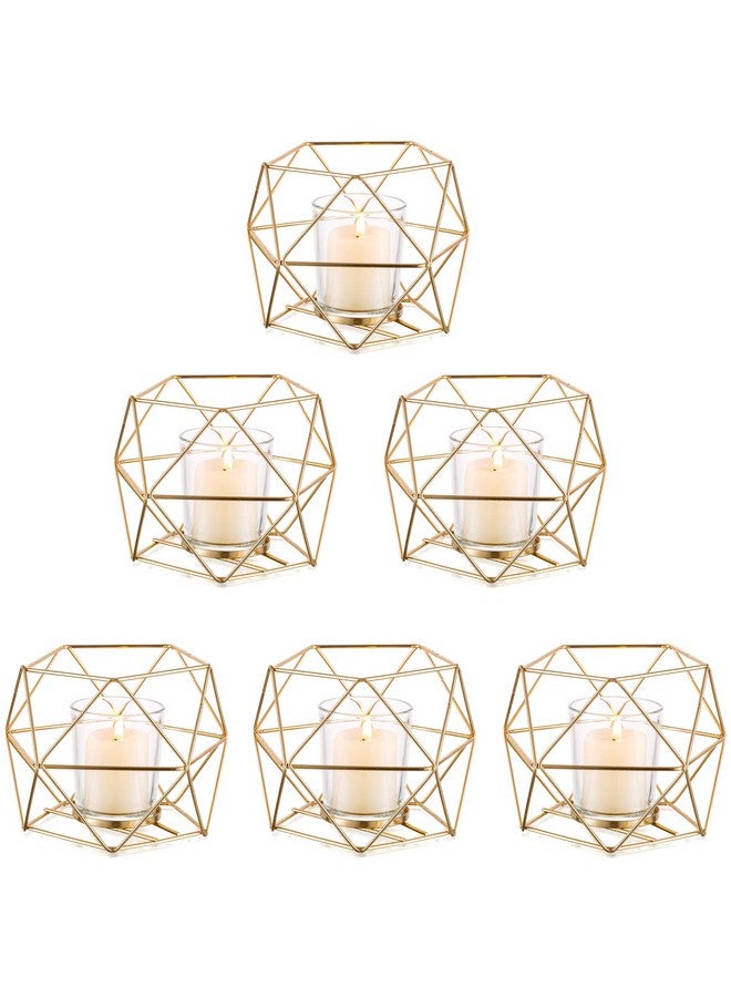 NUPTIO Tea Light Candle Holders - Votive Candle Holder for Tealight & Pillar Candles Geometric Gold Candle Stand for Wedding Table Reception Decor Birthday Party Gifts Home Mantel Centrepieces, 6 Pcs - Image 1