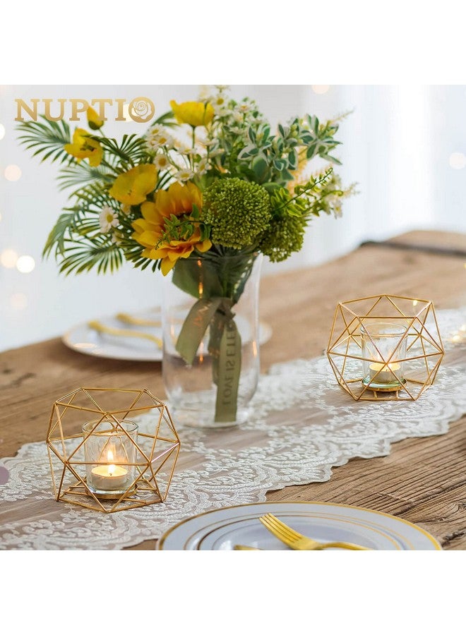 NUPTIO Tea Light Candle Holders - Votive Candle Holder for Tealight & Pillar Candles Geometric Gold Candle Stand for Wedding Table Reception Decor Birthday Party Gifts Home Mantel Centrepieces, 6 Pcs - Image 2
