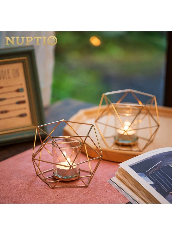 NUPTIO Tea Light Candle Holders - Votive Candle Holder for Tealight & Pillar Candles Geometric Gold Candle Stand for Wedding Table Reception Decor Birthday Party Gifts Home Mantel Centrepieces, 6 Pcs - Image 4