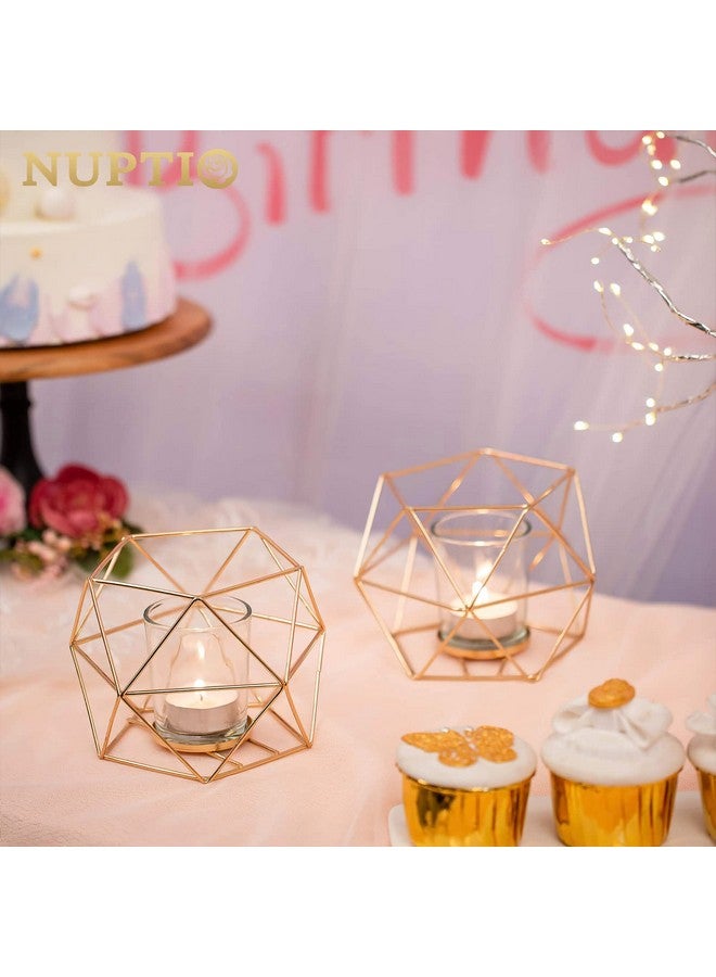 NUPTIO Tea Light Candle Holders - Votive Candle Holder for Tealight & Pillar Candles Geometric Gold Candle Stand for Wedding Table Reception Decor Birthday Party Gifts Home Mantel Centrepieces, 6 Pcs - Image 5
