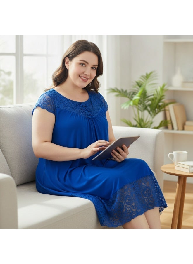 Elegant Women's Home Wear Dress with Soft Imported Lace, Loose Fit Lounge Dress, Breathable Casual Night Dress for Women, Width 40 cm, Length 110 cm, One Size Fits Up to 90 KG - Image 3