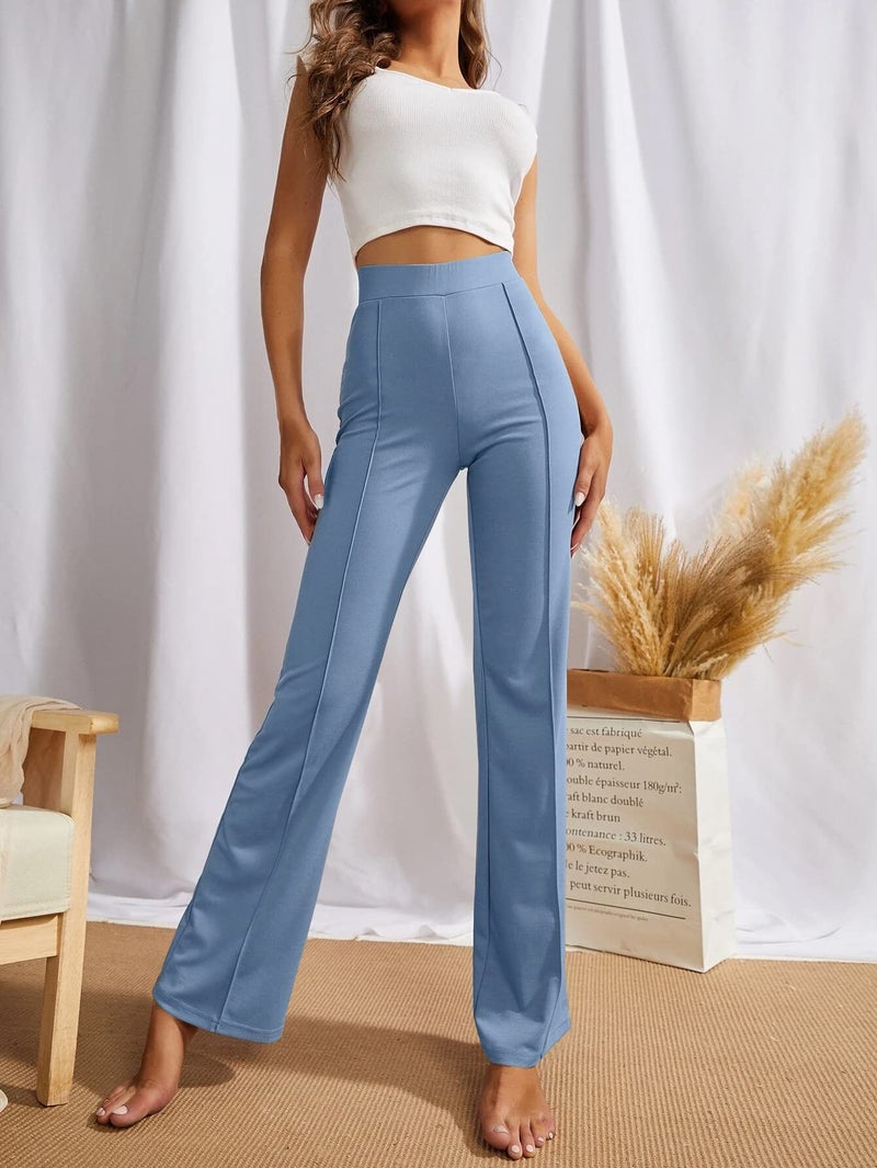 SWADESI STUFF Women's High-Waisted Pant Bell Bottom Trendy Retro-Chic Trousers - Perfect for Every Occasion (in, Alpha, L, Regular, Sky Blue) - Image 4