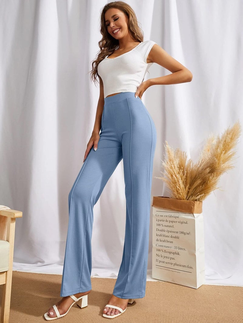 SWADESI STUFF Women's High-Waisted Pant Bell Bottom Trendy Retro-Chic Trousers - Perfect for Every Occasion (in, Alpha, L, Regular, Sky Blue) - Image 5