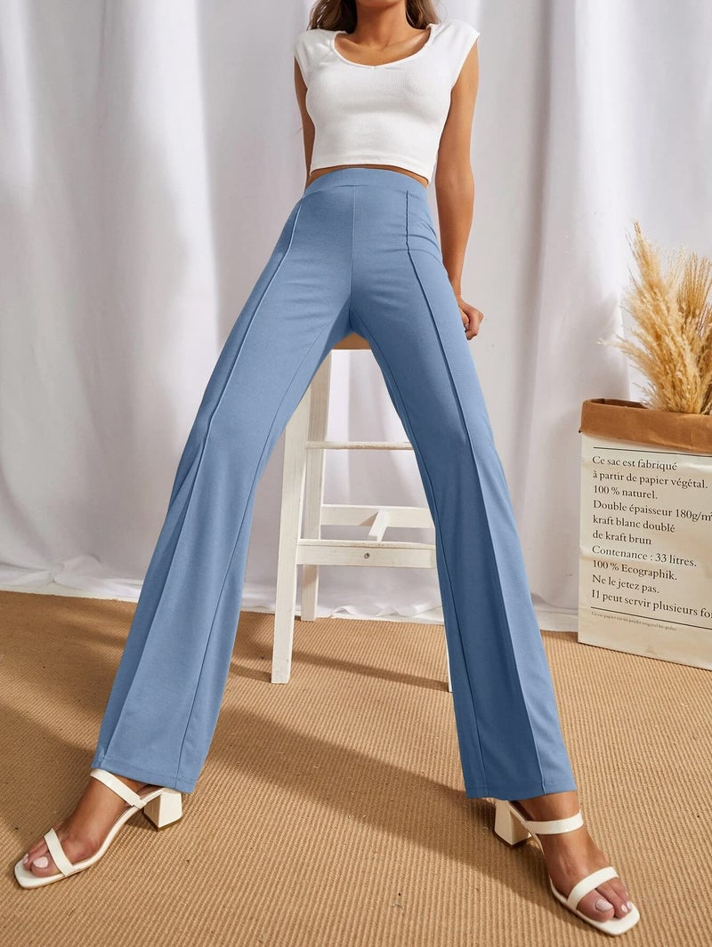 SWADESI STUFF Women's High-Waisted Pant Bell Bottom Trendy Retro-Chic Trousers - Perfect for Every Occasion (in, Alpha, L, Regular, Sky Blue) - Image 3