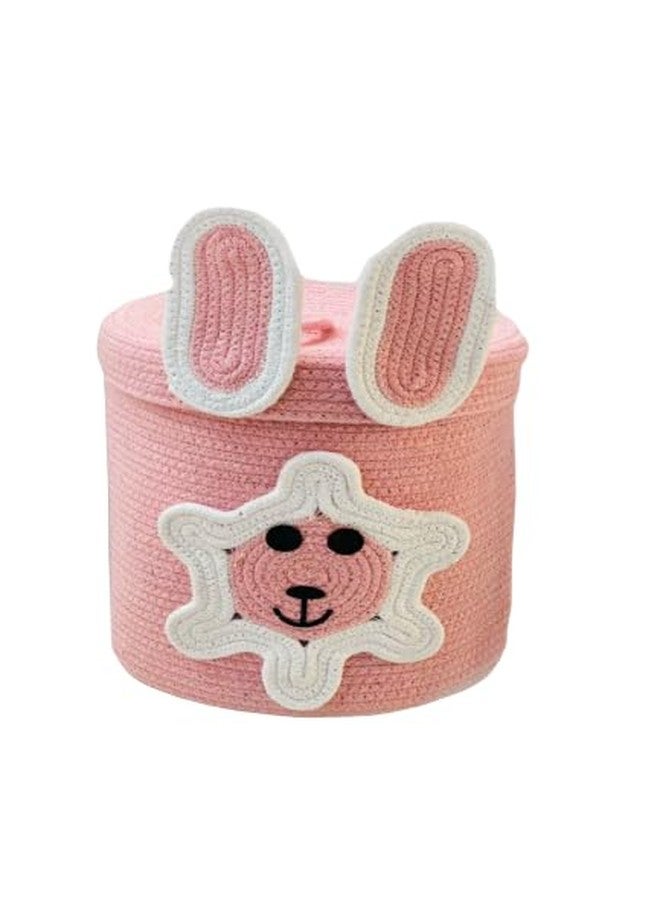 Rosslyn Kids Lid Basket with Beautiful Characters - Rope Storage Basket for Baby Diaper, Stuffed Animal Storage Bin Rope Basket for Kids Toy, Baby Laundry Baskets with lid - Pink Dogg - Image 1