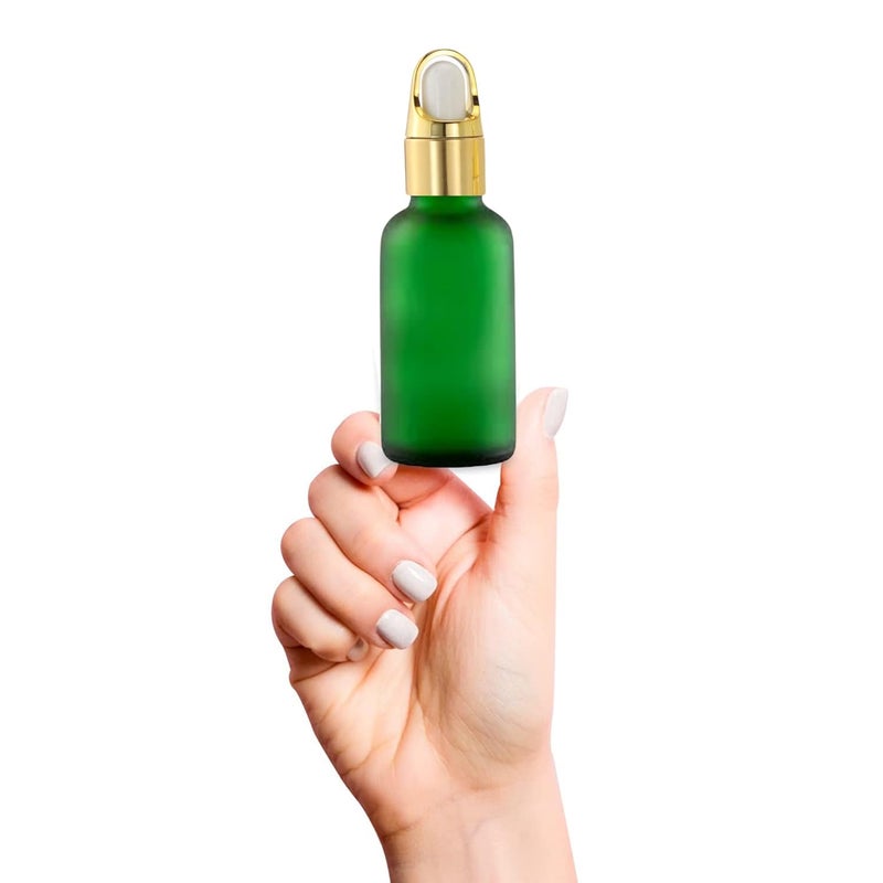 Devinez (Pack of 4) Multipurpose Refillable Green Color Frost Round Glass Bottle, 30 ml with Fancy Golden Glass Dropper for Cosmetics, Serum, Essential Oils, Blends, Skin Care, Travel, Toners & DIY - Image 2
