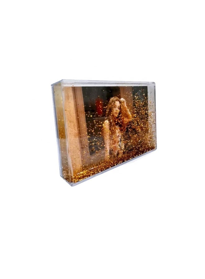 Kalon Acrylic Glitter Photo Frame – 4x6” Floating Picture Block with Gold Hexagon Sparkle, Shake-to-Sparkle Effect, Freestanding Desktop Display - Image 3