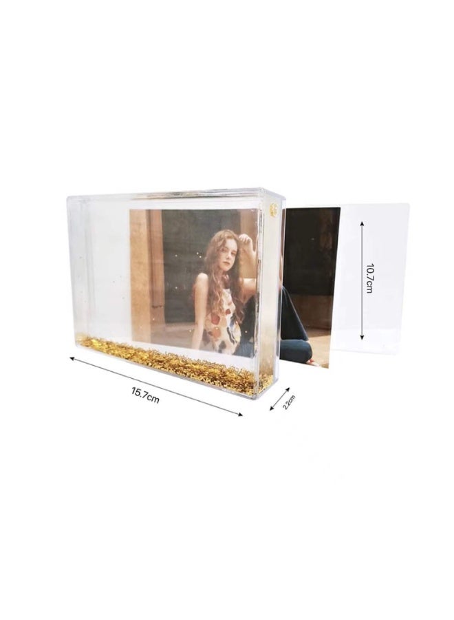 Kalon Acrylic Glitter Photo Frame – 4x6” Floating Picture Block with Gold Hexagon Sparkle, Shake-to-Sparkle Effect, Freestanding Desktop Display - Image 5