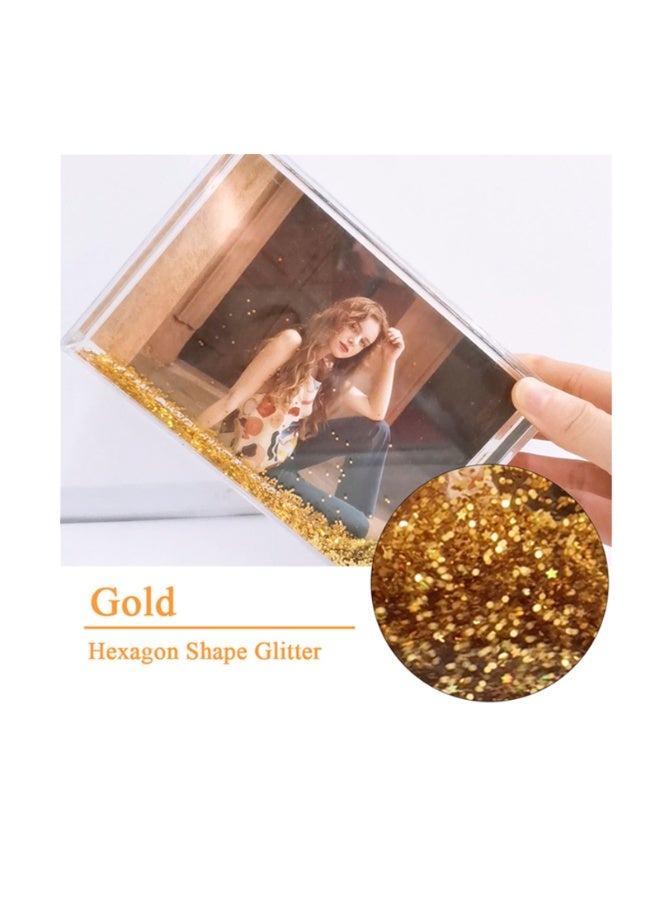 Kalon Acrylic Glitter Photo Frame – 4x6” Floating Picture Block with Gold Hexagon Sparkle, Shake-to-Sparkle Effect, Freestanding Desktop Display - Image 4