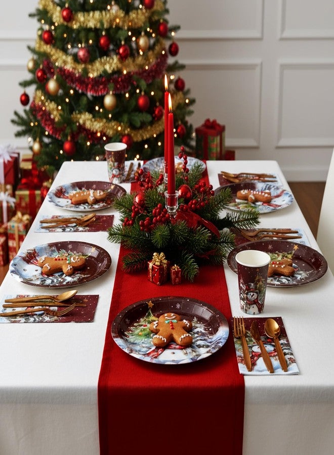 Hsei 350 Pcs Christmas Party Supplies Holiday Christmas Trees Balls Snowman Pine Cones Party Tableware Set Disposable Plates Napkins Paper Cups Plastic Cutlery for Xmas Serves 50(Xmas Snowman) - Image 5