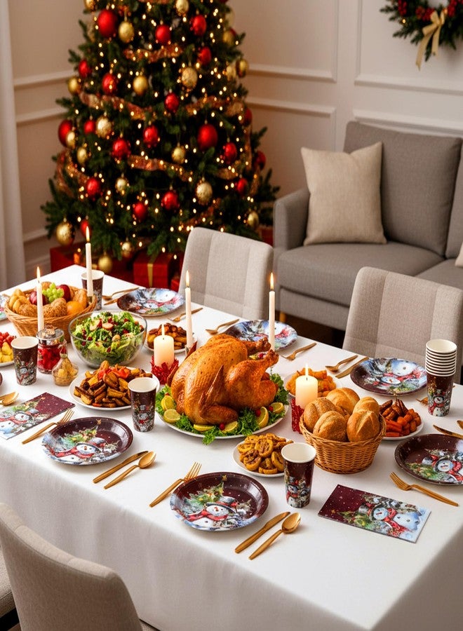 Hsei 350 Pcs Christmas Party Supplies Holiday Christmas Trees Balls Snowman Pine Cones Party Tableware Set Disposable Plates Napkins Paper Cups Plastic Cutlery for Xmas Serves 50(Xmas Snowman) - Image 4