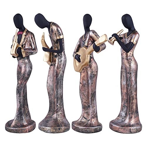 ZART Polyresin Lady Hand Musical Instrument Statue Showpiece for Home Decor, Living Room Decor, Office Table Decor Showpiece Perfect for Living Room Decor (Multicolor Set of 4) - Image 4