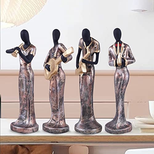 ZART Polyresin Lady Hand Musical Instrument Statue Showpiece for Home Decor, Living Room Decor, Office Table Decor Showpiece Perfect for Living Room Decor (Multicolor Set of 4) - Image 1