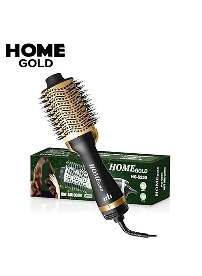 هوم جولد جهاز فرشاة هواء ساخن HomeGold HG‑5250 لتجفيف وتصفيف الشعر في خطوة واحدة – فرشاة هواء ساخن قوية بقدرة 2000 وات لتجفيف الشعر وفرده وتصفيفه وإضافة حجم طبيعي ولمعان للشعر – أداة تصفيف احترافية متعددة الوظائف لتجعيد الشعر وفرده وتقليل التجعد والحصول على شعر ناعم وصحي – مناسب لجميع أنواع الشعر للنساء والرجال – جهاز تصفيف شعر كهربائي محمول للاستخدام المنزلي أو في الصالونات الصغيرة – تحكم كامل في مستويات الحرارة والهواء لتصفيف سريع ونتائج احترافية – فرشاة شعر بالهواء الساخن سهلة الاستخدام وآمنة لجميع أنواع الشعر – أداة مثالية للعناية اليومية بالشعر وتصفيفه بسرعة وراحة – Hot Air Comb, Hair Dryer Brush, Hair Styler, Blow Dryer and Volumizer, 2000W Powerful Hair Dryer, Professional Hair Styling Tool - Image 1