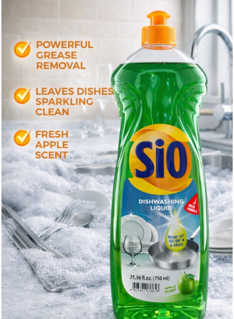 SIO Dishwashing Liquid Apple Scent – 750 ml (Pack of 12) | Powerful Grease-Cutting Formula - Image 2