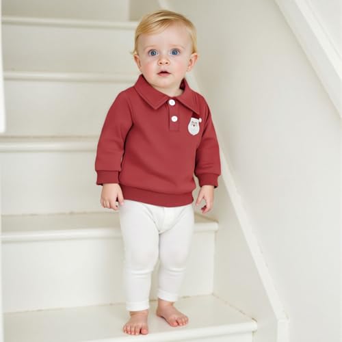 Amnnchya Toddler Baby Boy Girl Christmas Sweatshirt Santa Claus Embroidery Long Sleeve Button Shirt Fall Winter Outfit Red 34 Years - Image 3