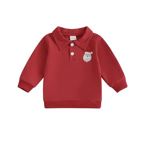 Amnnchya Toddler Baby Boy Girl Christmas Sweatshirt Santa Claus Embroidery Long Sleeve Button Shirt Fall Winter Outfit Red 34 Years - Image 1