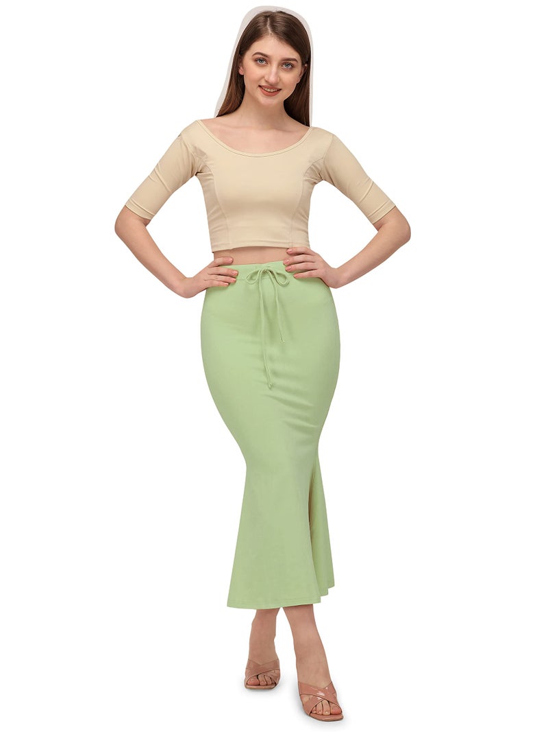 Mehrang Stretchable Saree Shapewear Petticoat for Women, Cotton Blended,Petticoat,Skirts for Women,Shape Wear Dress for Saree Light Green - Image 3