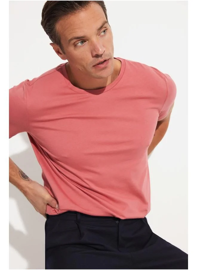 جون June Men Regular Fit Basic Short Sleeve Crew Neck Tshirt Rose