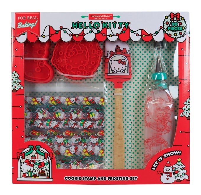 HELLO KITTY HOLIDAY COOKIE PARTY SET WITH COOKIE STAMPS FROSTING BAG SPATULA AND MORE