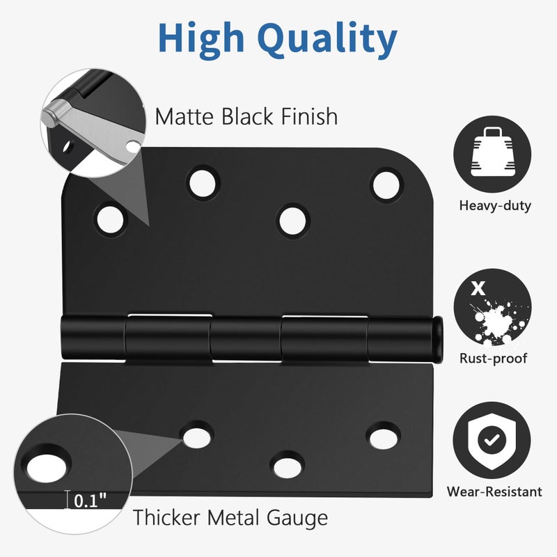 IOQ 3 Pack Matte Black Door Hinges 4 Inch, Exterior Door Hinges with 5/8" Radius & Square Corners, Removable Pin, Perfect for Heavy-Duty Front & Back Door, Anti-Rust & No Squeaks - Image 3