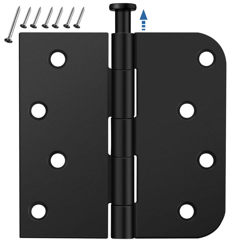 IOQ 3 Pack Matte Black Door Hinges 4 Inch, Exterior Door Hinges with 5/8" Radius & Square Corners, Removable Pin, Perfect for Heavy-Duty Front & Back Door, Anti-Rust & No Squeaks - Image 1