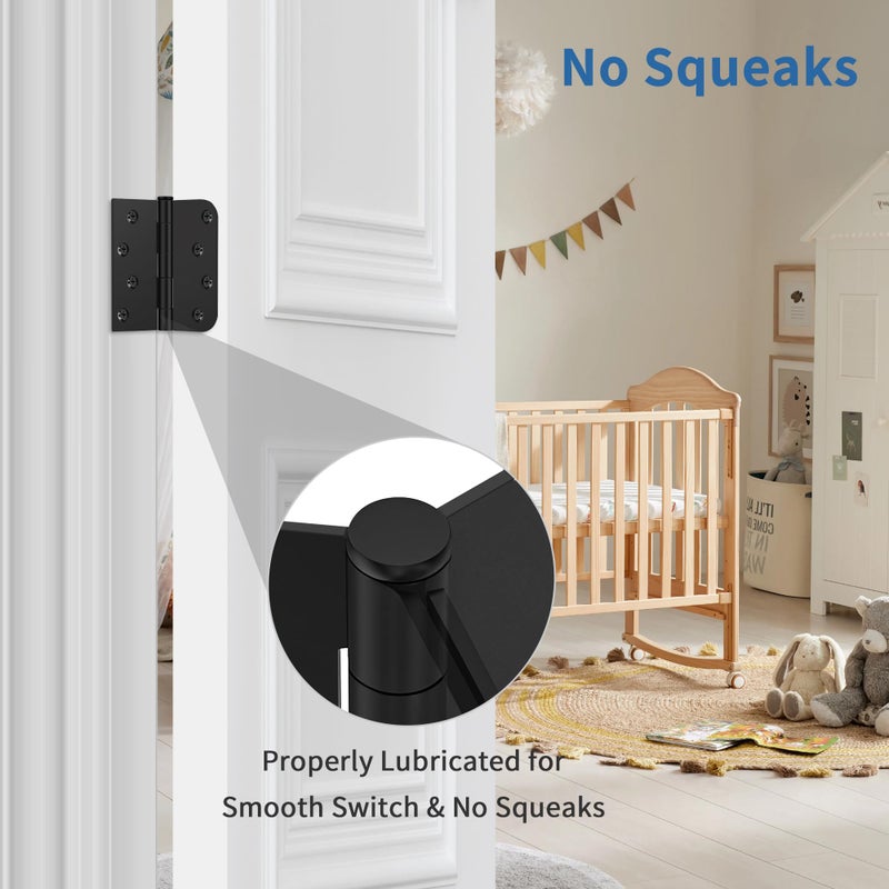 IOQ 3 Pack Matte Black Door Hinges 4 Inch, Exterior Door Hinges with 5/8" Radius & Square Corners, Removable Pin, Perfect for Heavy-Duty Front & Back Door, Anti-Rust & No Squeaks - Image 5
