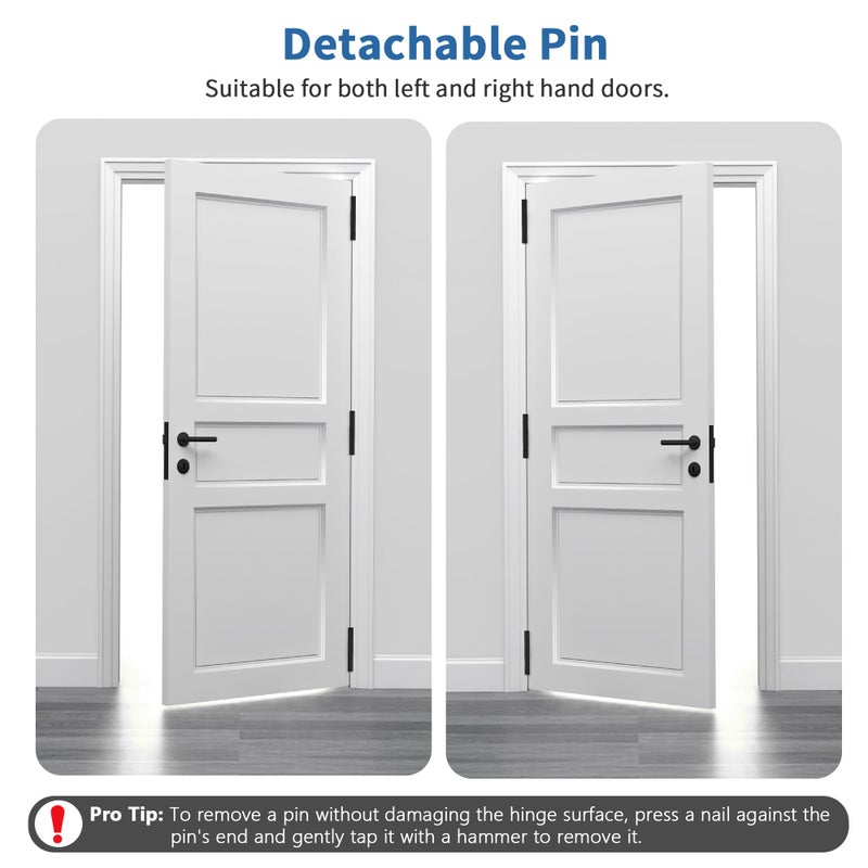 IOQ 3 Pack Matte Black Door Hinges 4 Inch, Exterior Door Hinges with 5/8" Radius & Square Corners, Removable Pin, Perfect for Heavy-Duty Front & Back Door, Anti-Rust & No Squeaks - Image 4